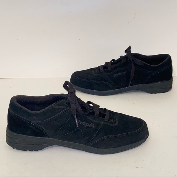 Propet Black Suede Leather Comfort Cushioned Shock Absorber Walking Shoes W3841 - Picture 1 of 12